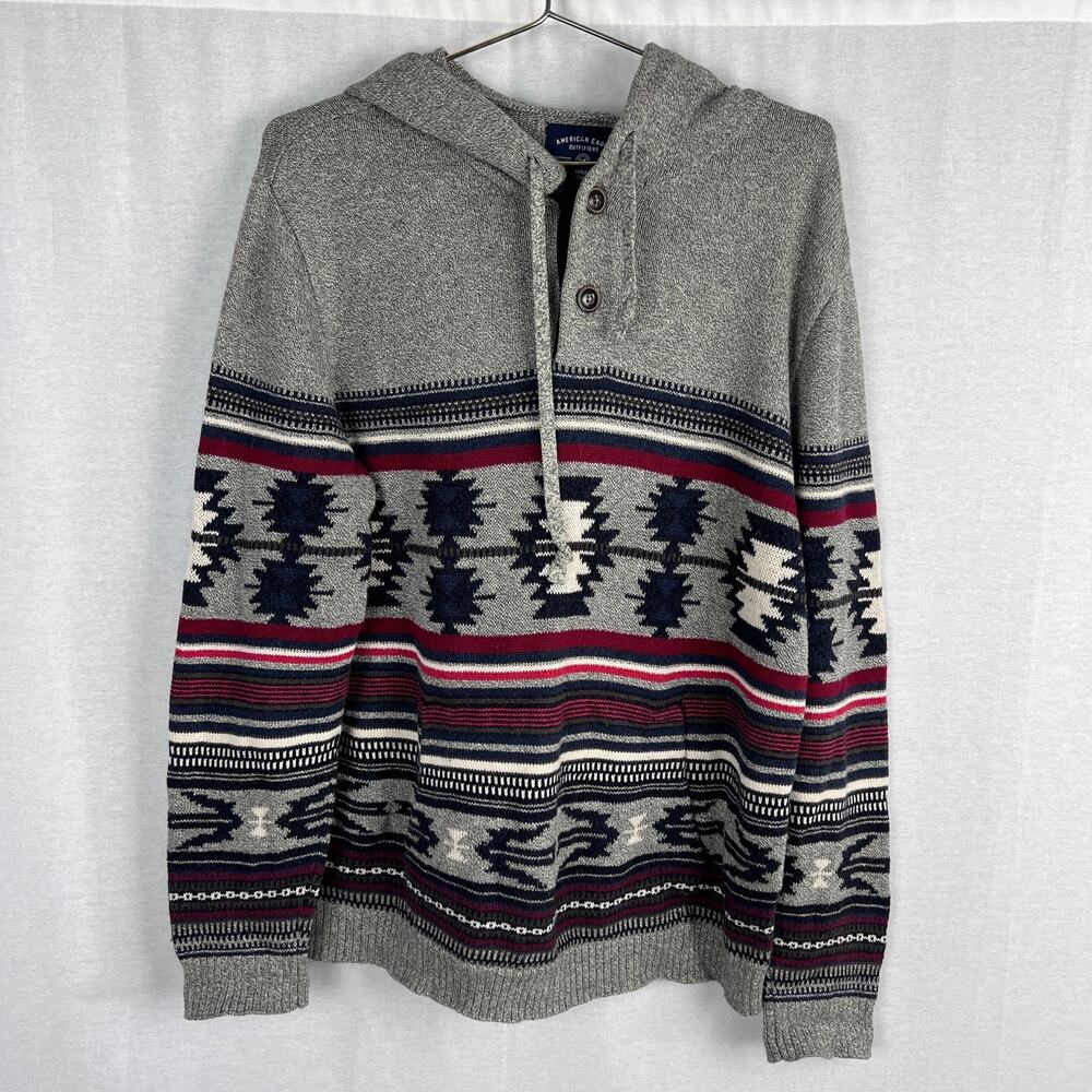 American Eagle Sweater Mens Medium Aztec Southwestern Hooded Western Cowboy